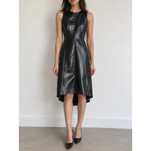 Wilfred Dresses & Skirts - Wilfred Belcanto Black Vegan Leather High-Low Midi Dress Size 4 Minimalist